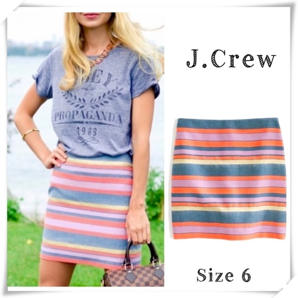 J. Crew Striped Mini Tight Skirt in Pink with Gold Size 6
